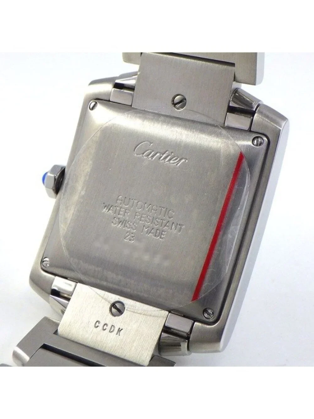 Cartier Watch Tank Francaise LM Date Square Guilloche Silver Dial SS Automatic